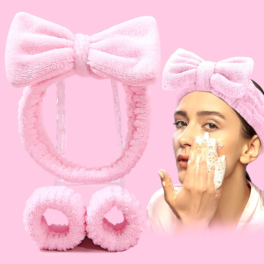 Coral Fleece Face Wash Headband & Wristband Set for Women Skincare Headband Set QXL