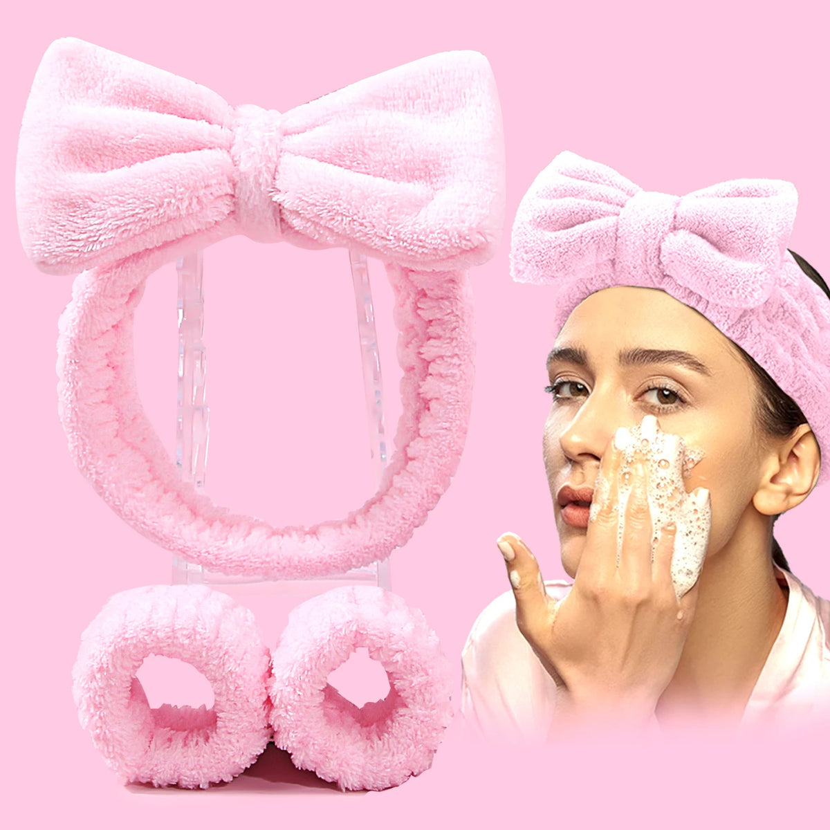 Coral Fleece Face Wash Headband & Wristband Set for Women Skincare Headband Set QXL