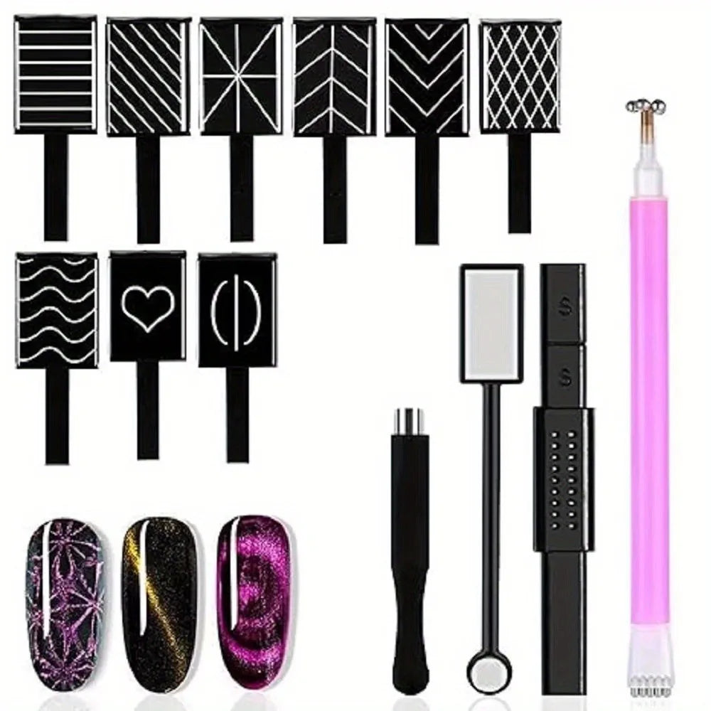 13-Pc Cat Eye Nail Art Magnet Set | Magnetic Gel Wands Nail Art Magnet Set QXL 13pc
