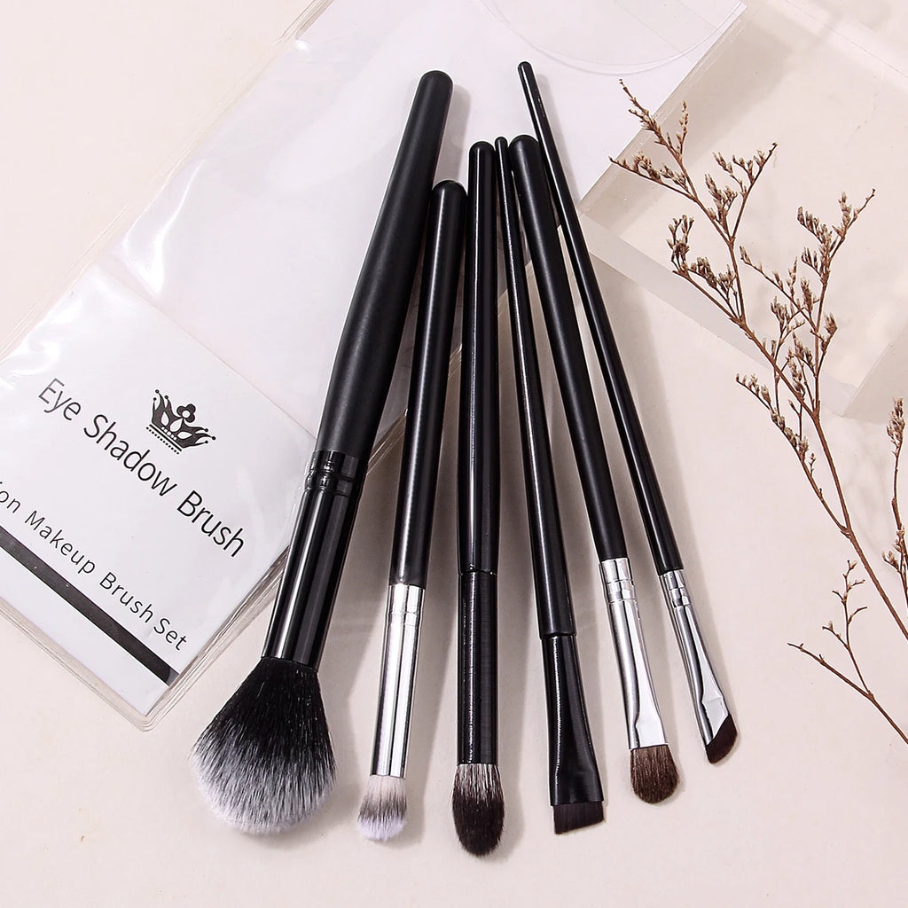KOSSHOW 6-Pc Makeup Brush Set | Blush, Eyeshadow & Brow Kit Makeup Brush Set QXL black