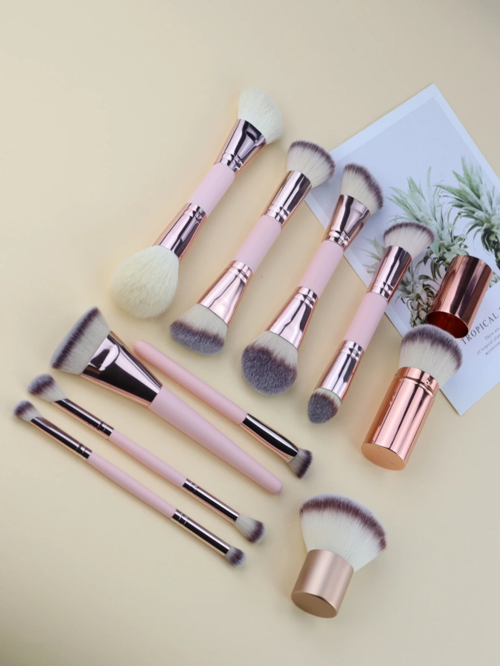 10-Piece Pink Makeup Brush Set | Goat Hair & Wood Handle Makeup Brush Set QXL 10zhifenseshuangtou