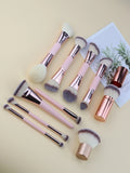 10-Piece Pink Makeup Brush Set | Goat Hair & Wood Handle Makeup Brush Set QXL 10zhifenseshuangtou