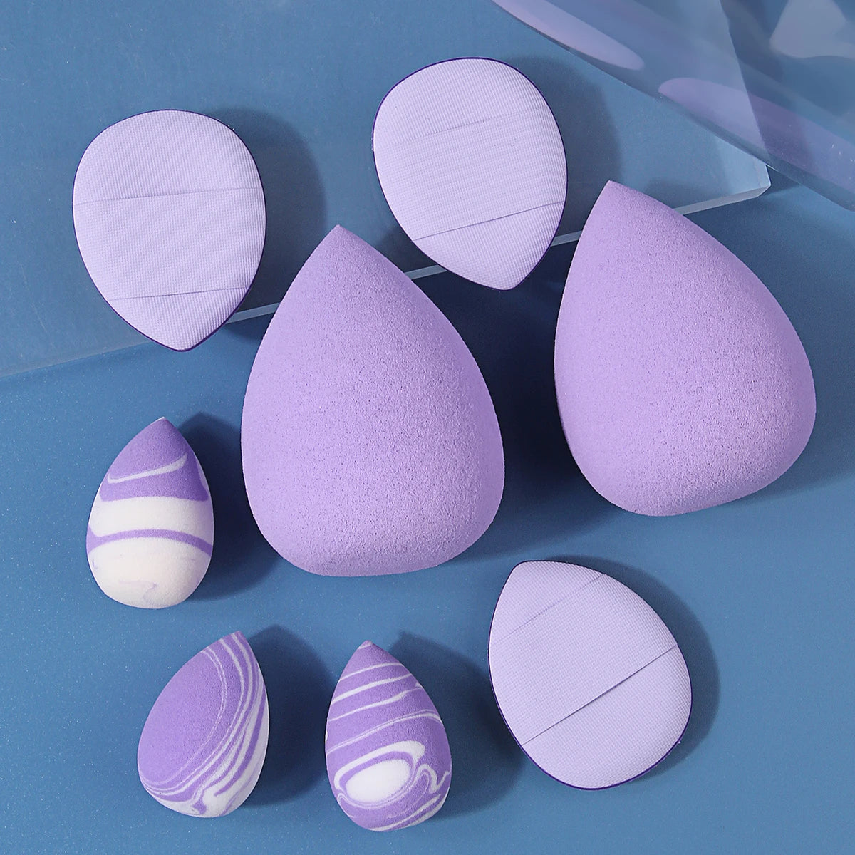8-Pc Purple Makeup Sponge & Powder Puff Set + Storage Jar Makeup Sponge Set QXL