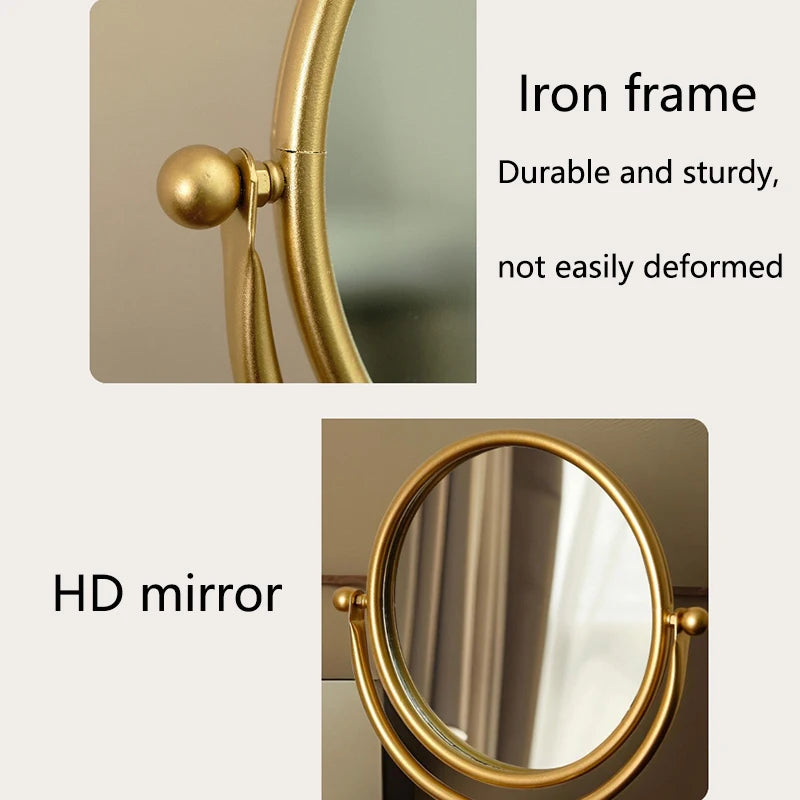 Retro Vanity Mirror Iron Frame 360° Rotating Bowknot Makeup Mirror Vanity Makeup Mirror QXL