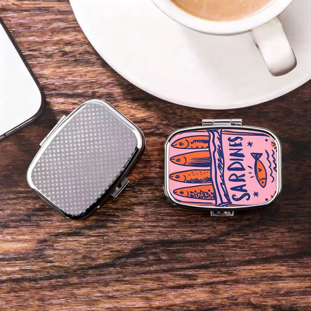 Sardines Print Metal Pill Case | 2-Compartment Travel Organizer Pill Case Organizer QXL