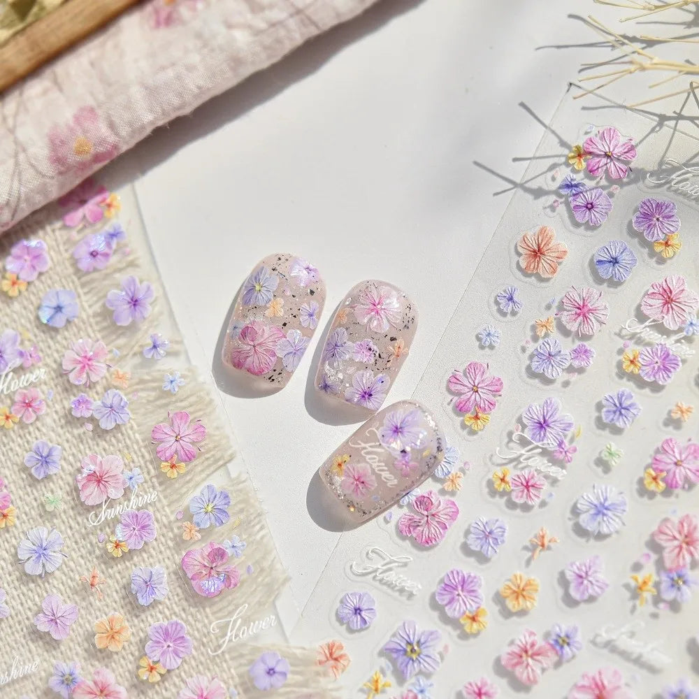 3D Embossed Floral Nail Art Stickers | Self-Adhesive Decals Nail Art Stickers QXL