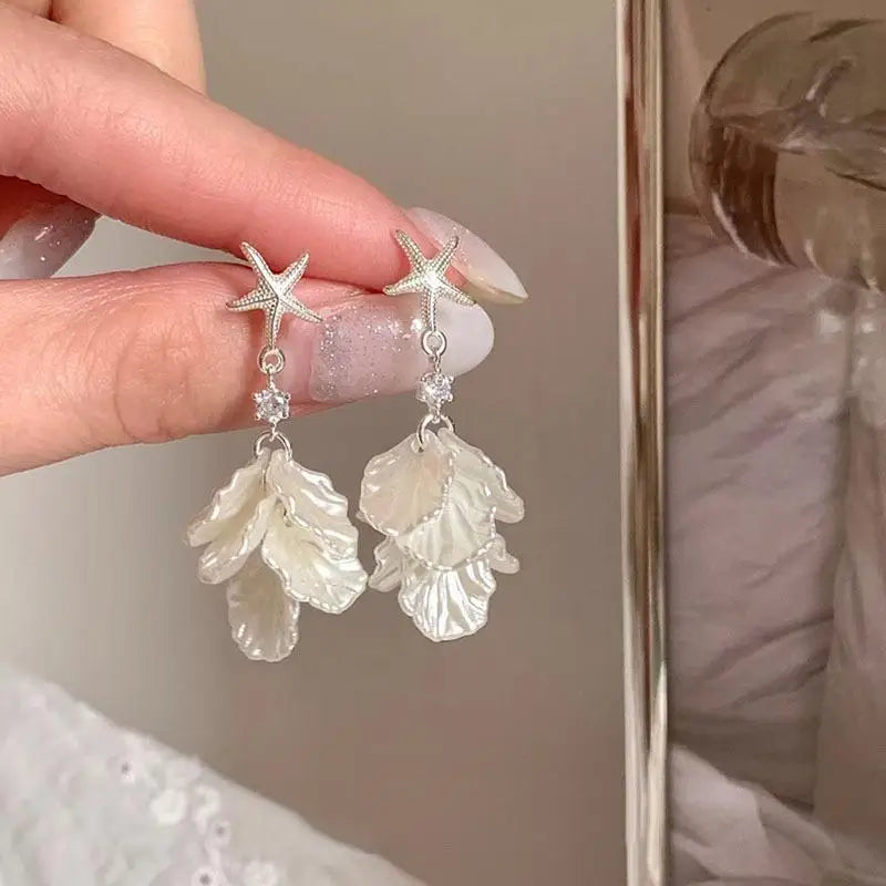 Ocean Starfish Shell Drop Earrings | Summer Statement Jewelry Drop Dangle Earrings QXL