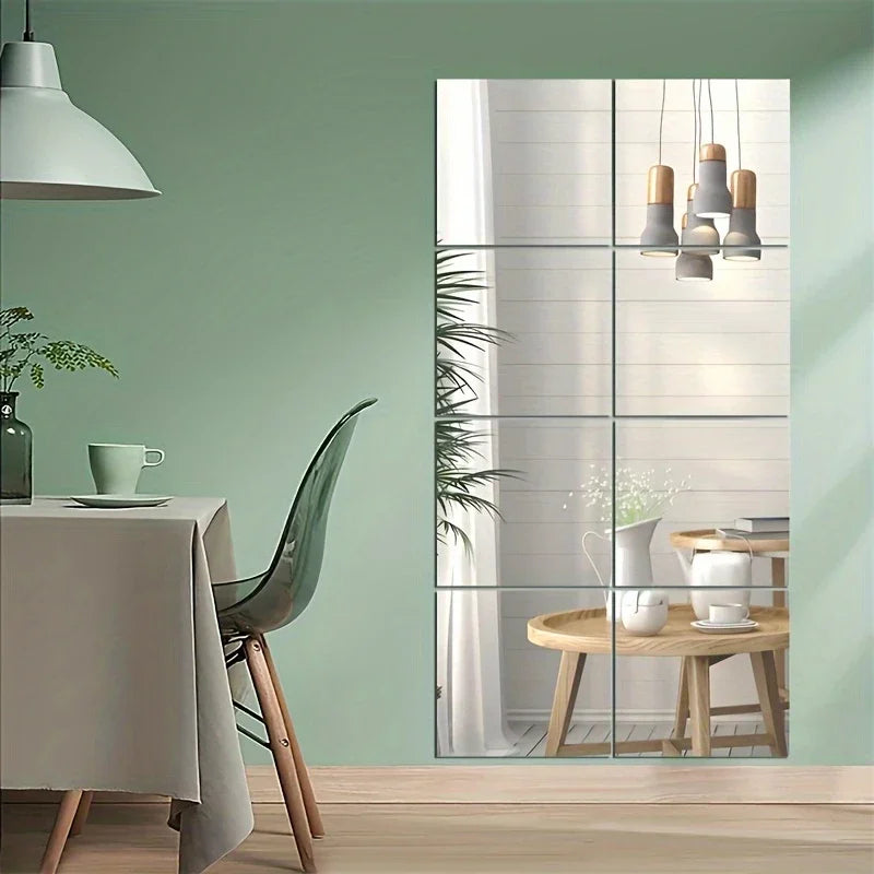 8-Pack Self-Adhesive Acrylic Mirror Tiles 30x30cm Frameless Acrylic Mirror Tiles QXL