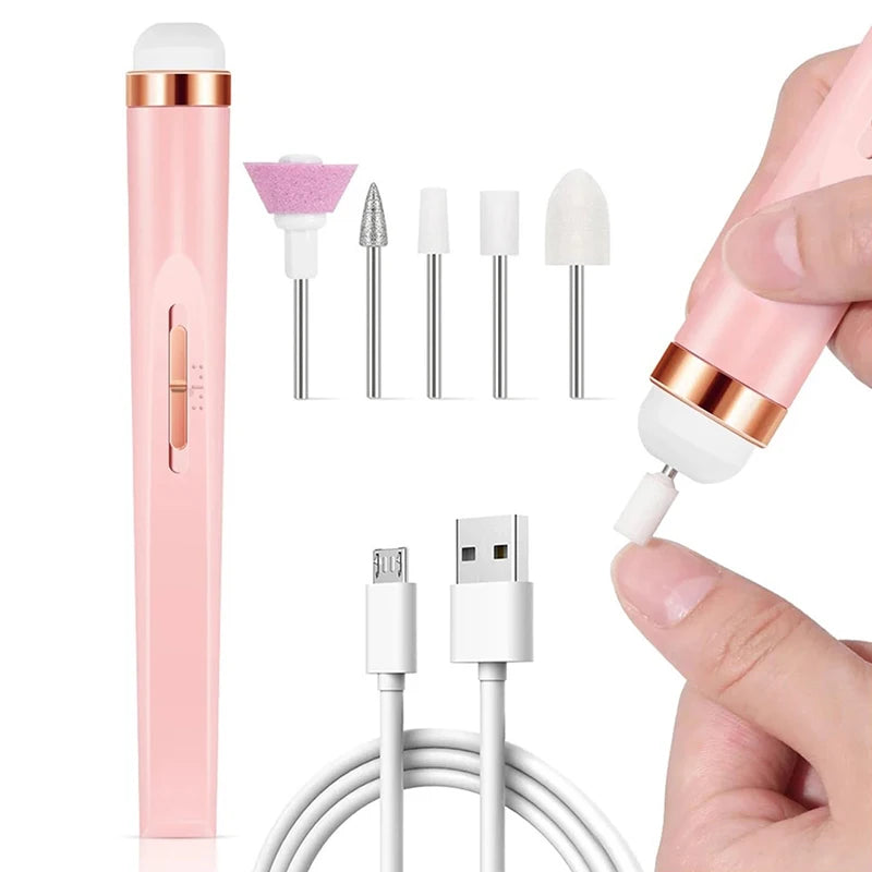 Electric 5-in-1 Nail Drill Set | Manicure Machine & Built-in Light Electric Nail Drill QXL Pink