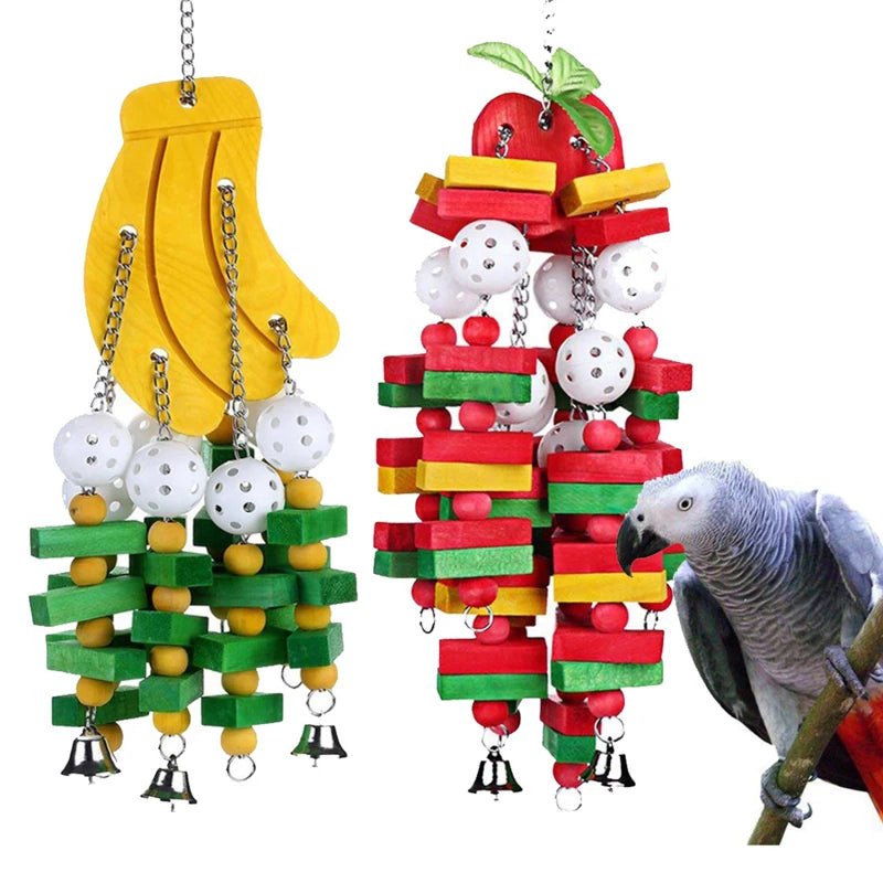 Colorful Wooden Parrot Chew Swing Toy | Cockatiel Cage Bird Chew Toy QXL