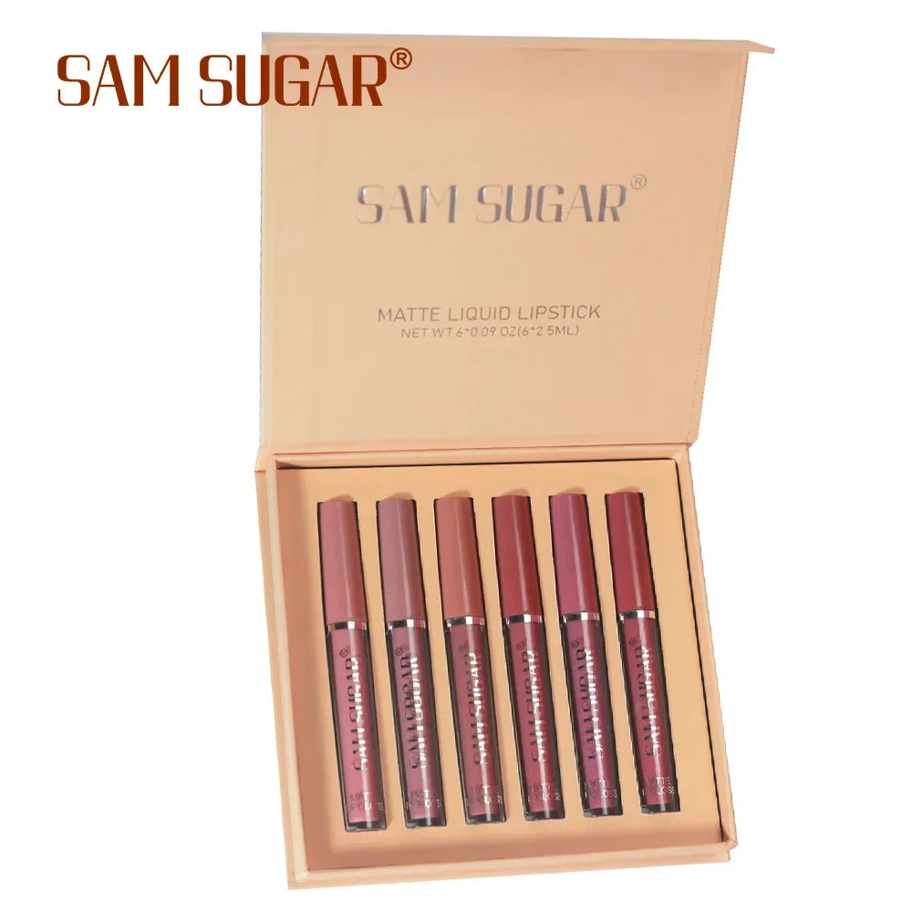 SAM SUGAR 6-Pc Matte Liquid Lipstick Set – Waterproof 24Hr Wear Liquid Lipstick Set QXL