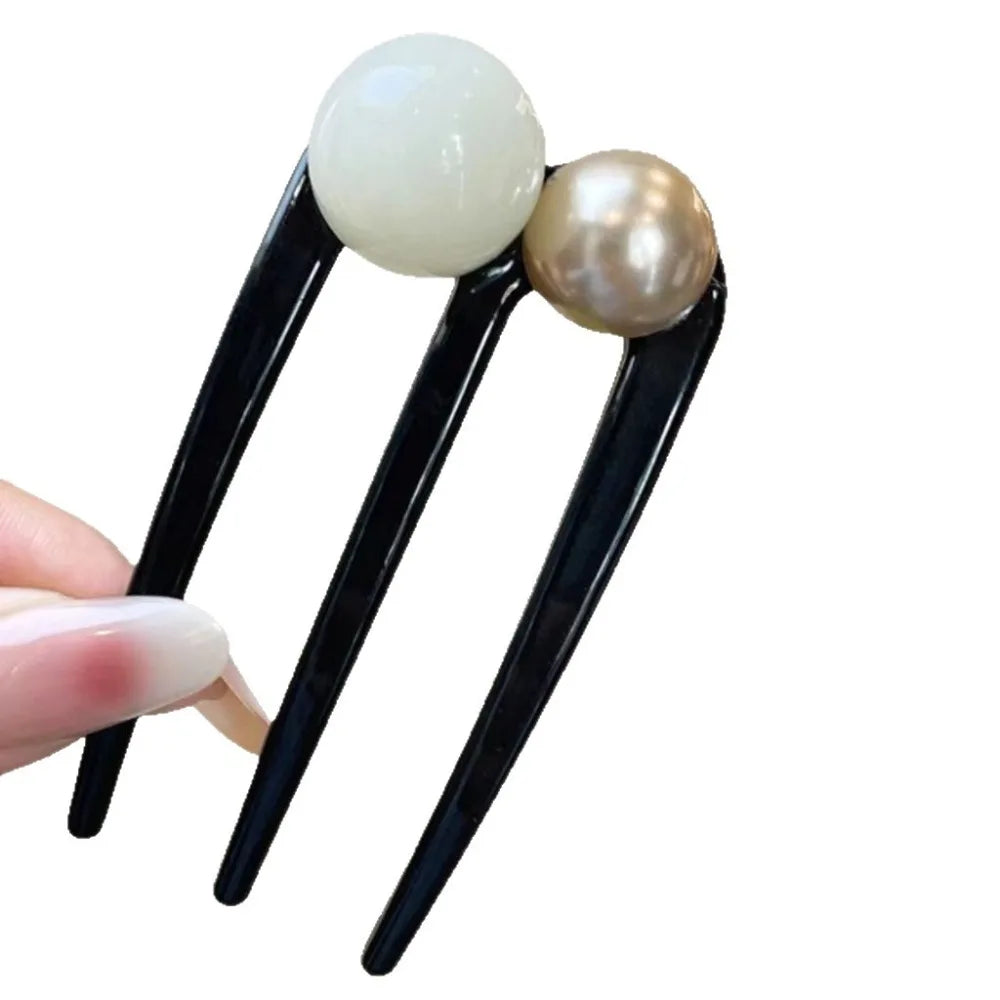 Pearl Bead U-Shape Hair Stick | Vintage Tortoise Bun Pin Hair Bun Pin QXL