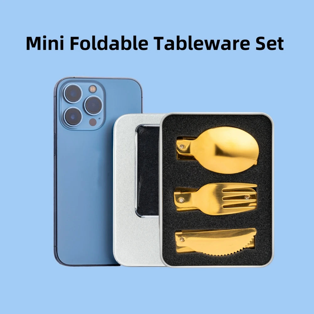 3-Piece Foldable Stainless Steel Camping Cutlery Set & Case Camping Cutlery Set QXL