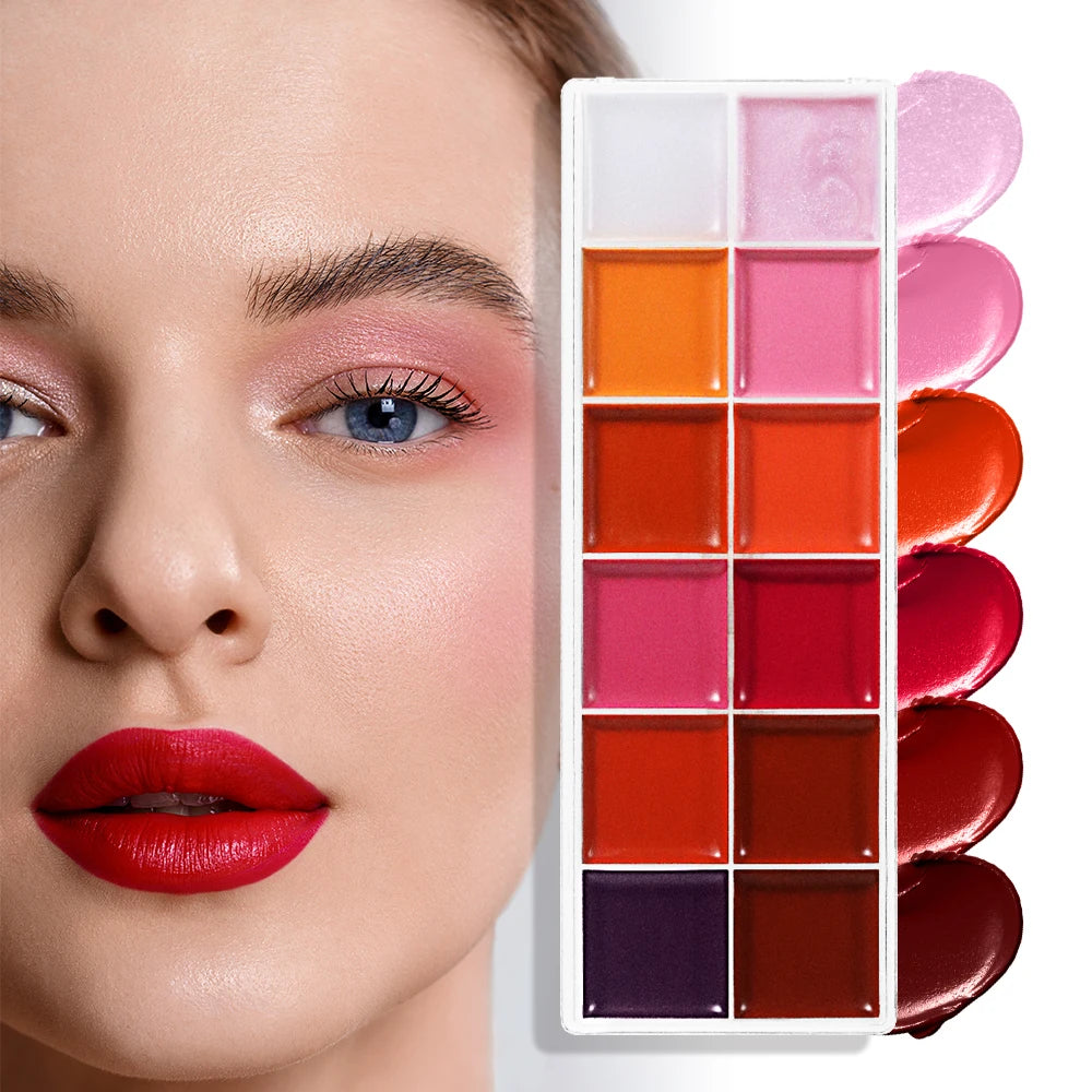 POPFEEL 12-Color Lipstick Palette | Shimmer Lip Gloss & Cheek Tint Lipstick Palette QXL