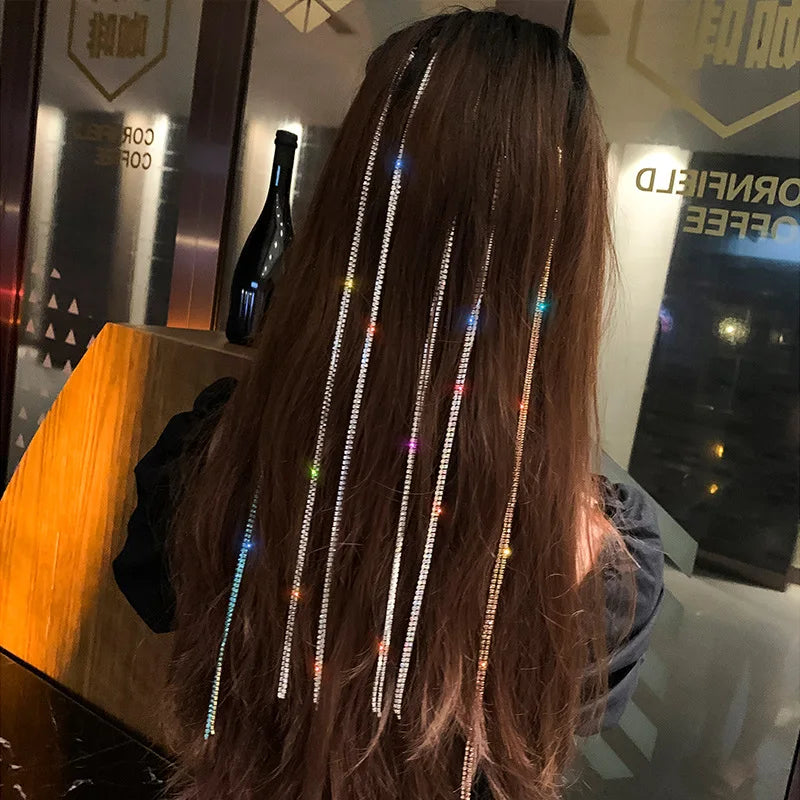 Luxury Rhinestone Tassel Hair Clip | Fringe Chain Hairpin Rhinestone Hair Clip QXL