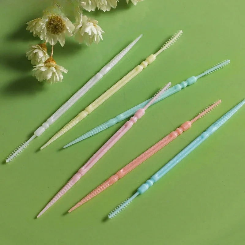 100-Pack Double-Head Interdental Floss Pick & Toothpick Brush Interdental Floss Pick QXL