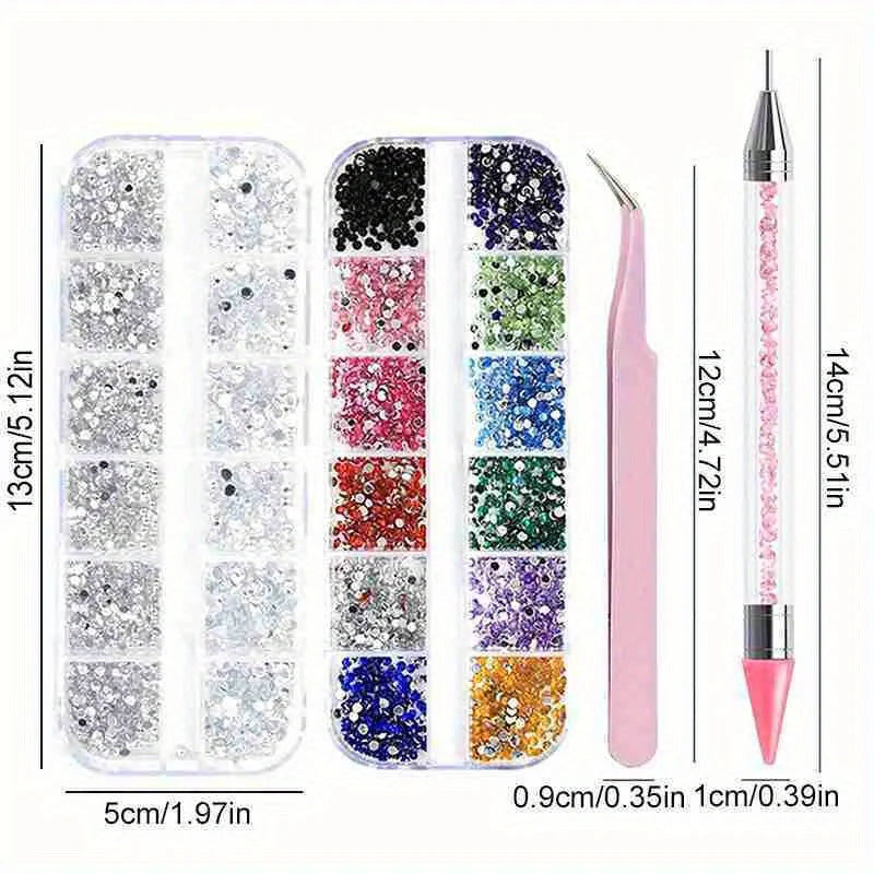 4-Pack 3D Nail Art Rhinestones | Multi-Size Crystal Gems Nail Art Rhinestones QXL