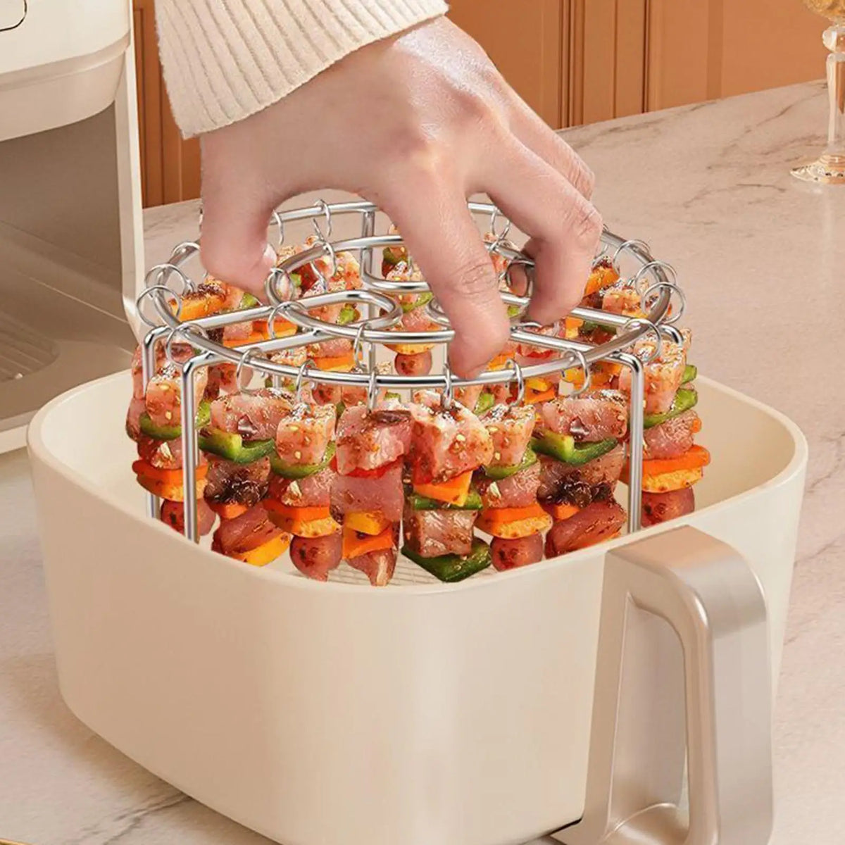 Air Fryer Round Skewer Rack + 24 Stainless Steel Skewers Air Fryer Grill Rack QXL