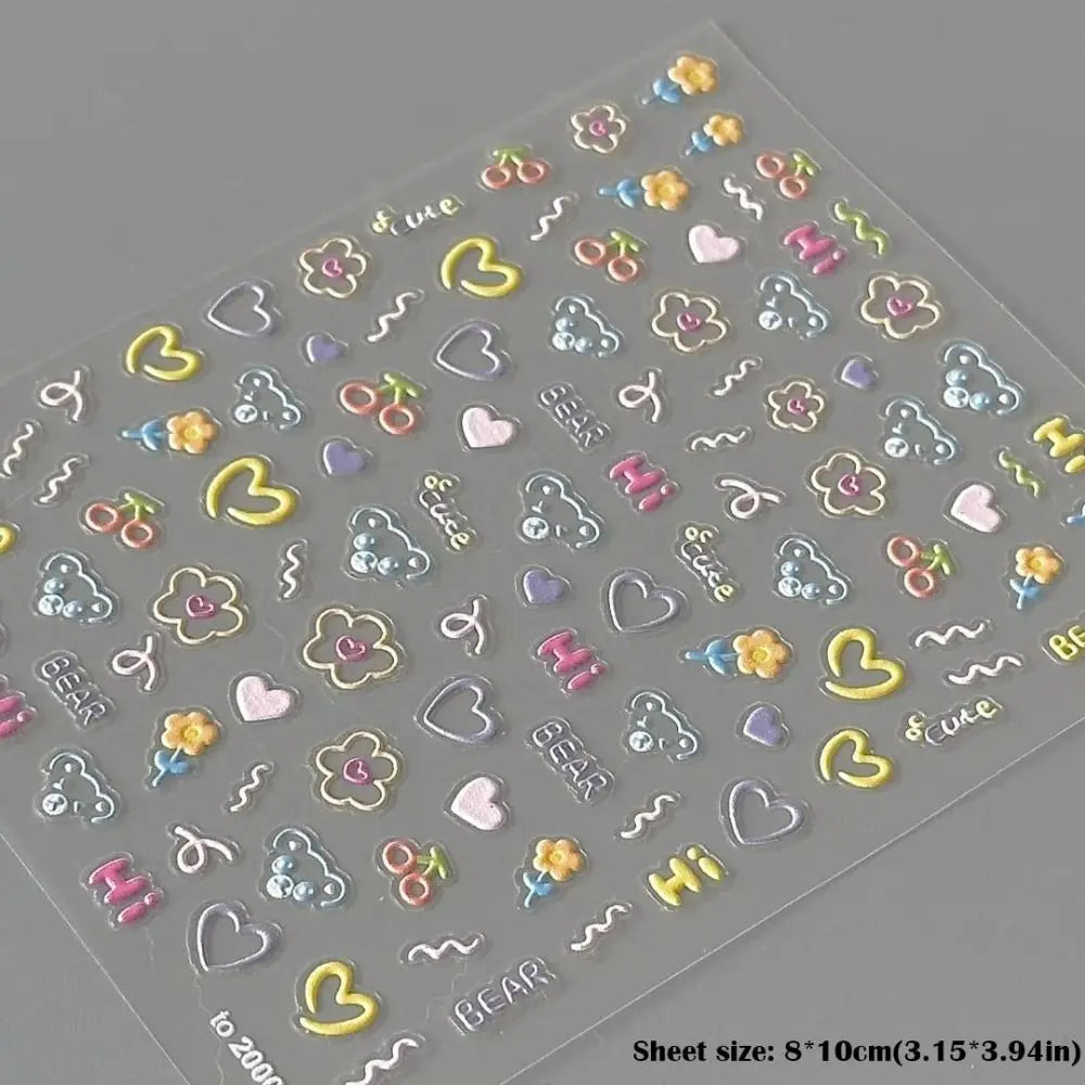 Cute Cartoon Soft Embossed Nail Art Stickers | Decals Sheet Nail Art Stickers QXL