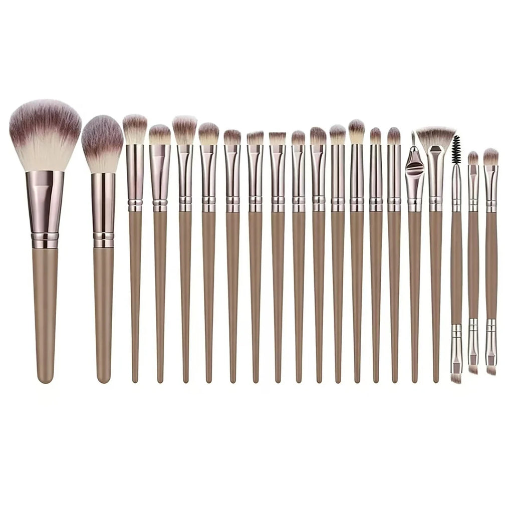 20-Pc Rose Gold Makeup Brush Set | Full Face Pink Handle Makeup Brush Set QXL brown