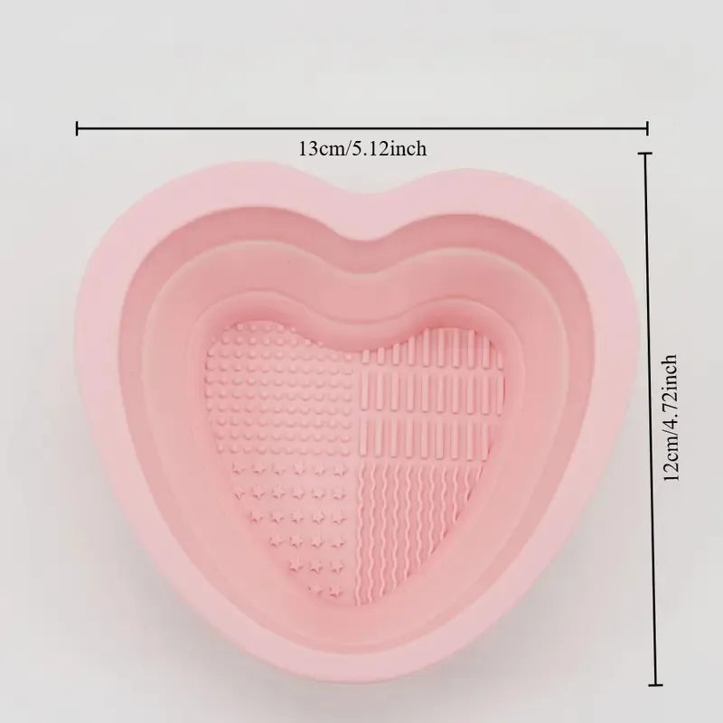 Heart-Shaped Silicone Makeup Brush Cleaner + Pink Sponge Brush Cleaner QXL