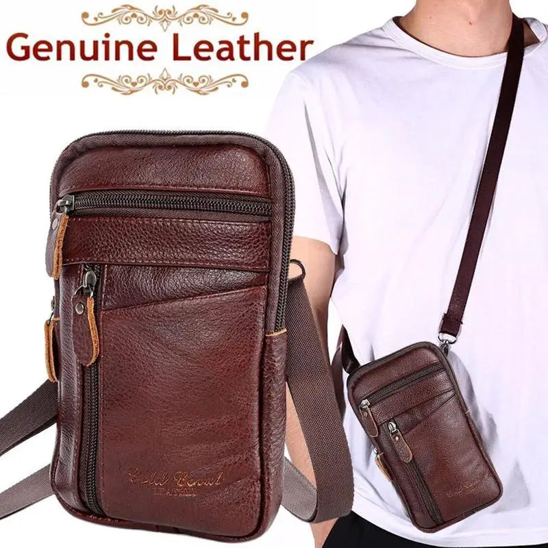 Men's Leather Crossbody Phone Bag | Multi-Pocket Waist Pack Crossbody Phone Bag QXL