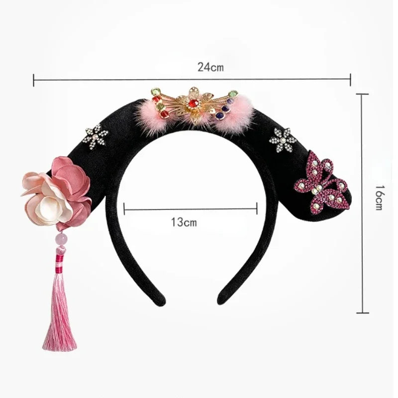 Chinese Hanfu Hair Hoop | Retro Butterfly Flower Tassel Headdress Hair Hoop Headdress QXL