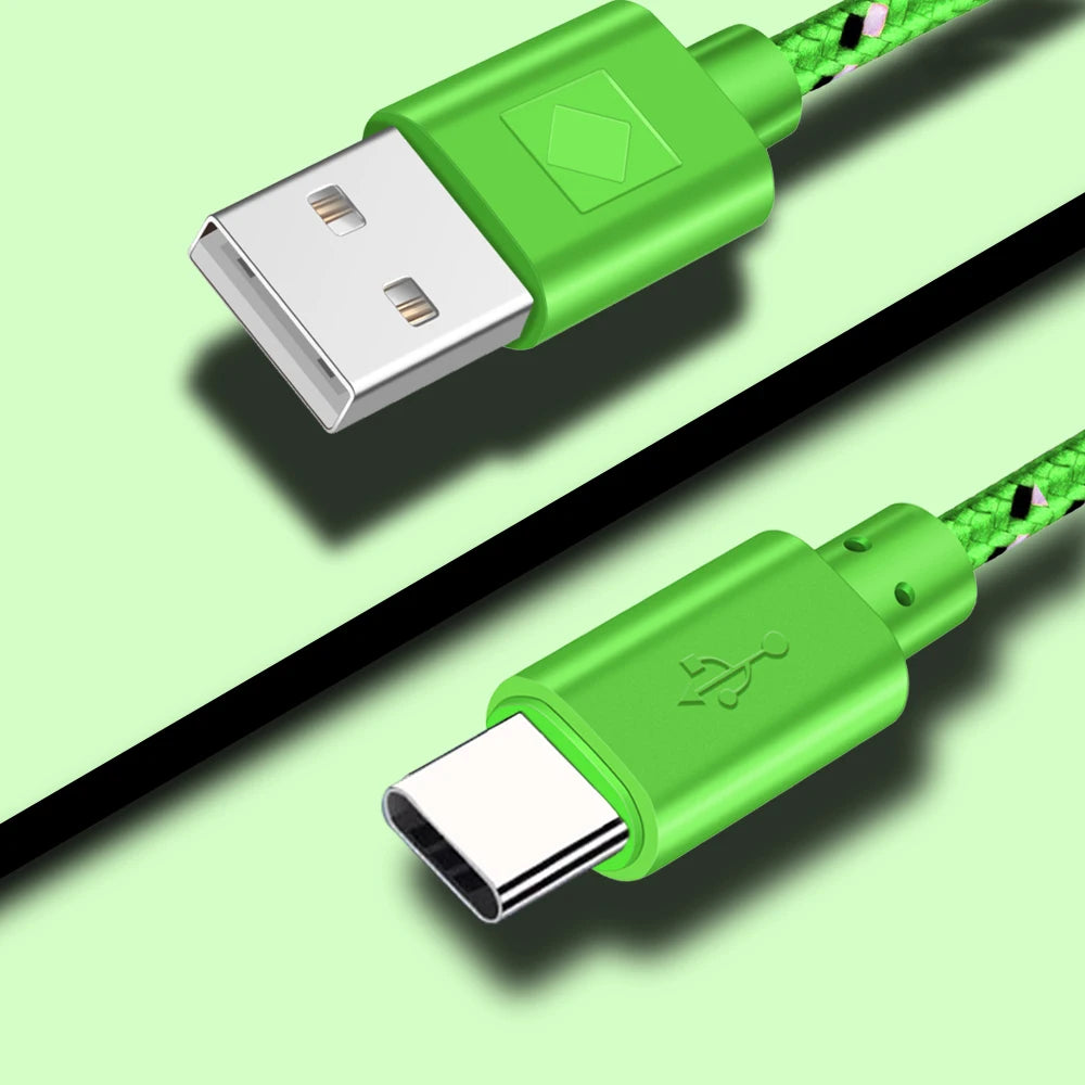 USB-A to USB-C Nylon Braided Fast Charging Cable 0.5M–3M USB-C Charging Cable QXL Green 3m