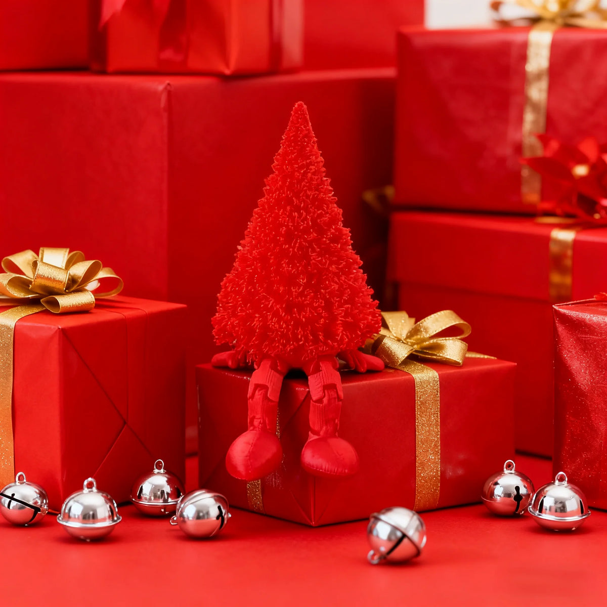 Poseable 3D Printed Christmas Tree | Movable Joints Red & Gold Holiday Novelty Decor QXL