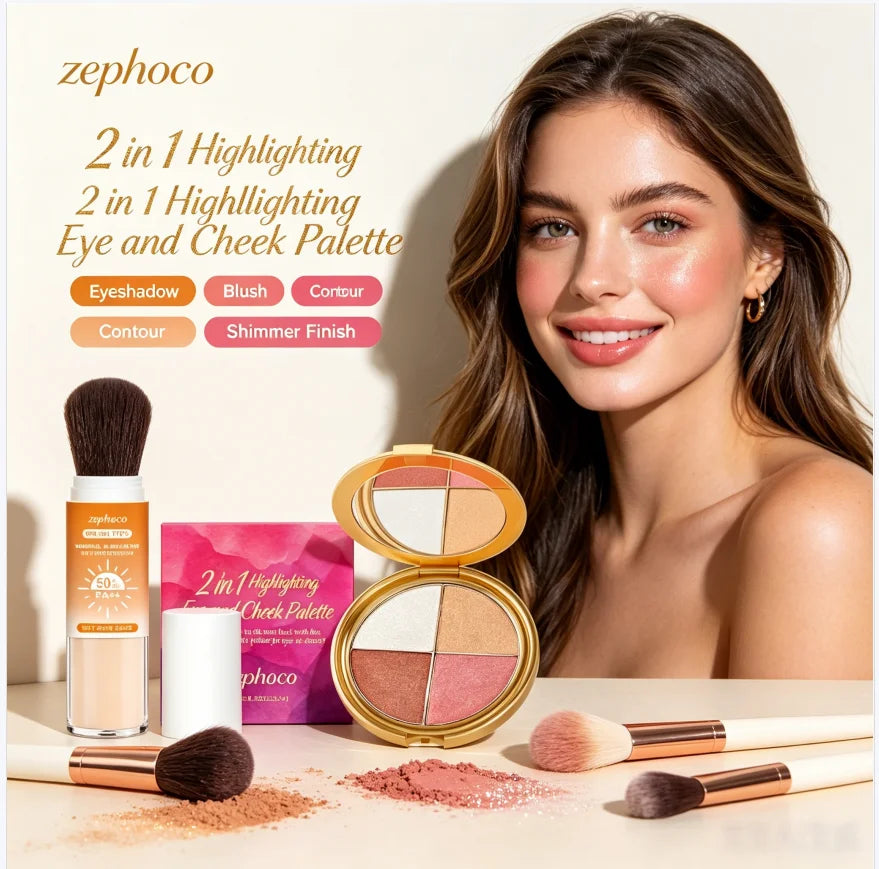 Sunscreen Setting Powder & 4-Color Shimmer Highlight Palette Setting Powder Palette QXL 2pcs