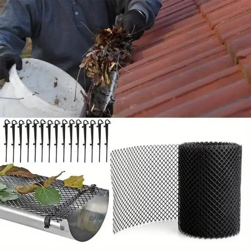 Plastic Gutter Guard Mesh Roll & 10 Hooks | Leaf & Bird Blocker Gutter Guard Mesh QXL