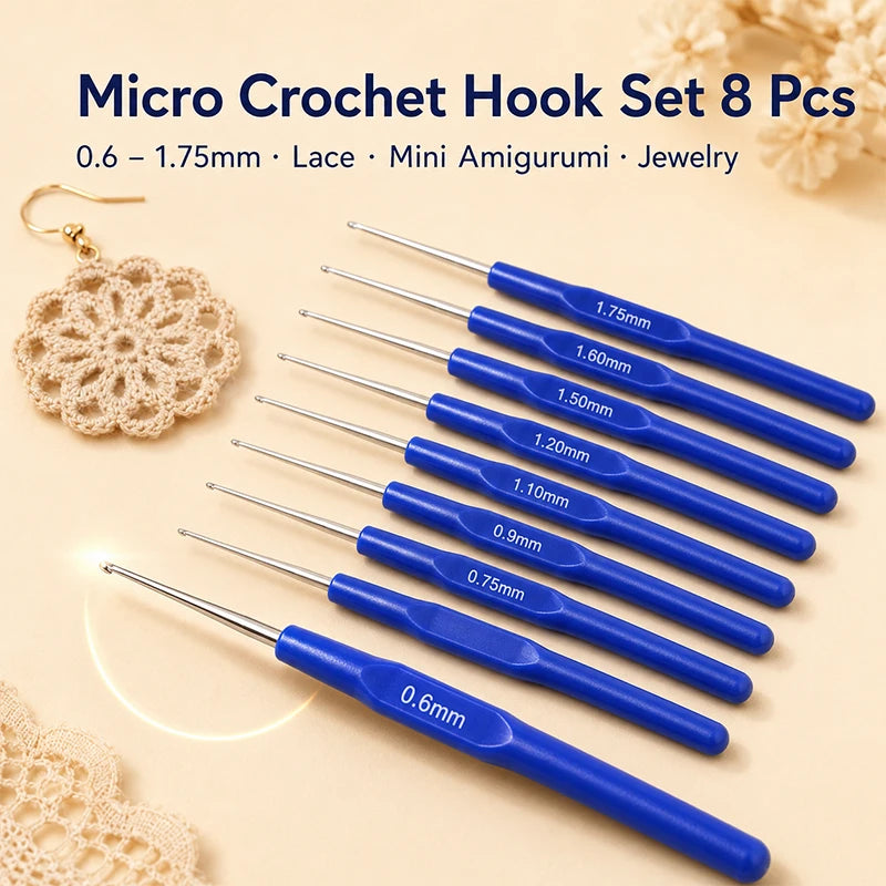 8-Piece Mini Crochet Hook Set | 0.6mm–1.75mm Fine Hooks Crochet Hook Set QXL