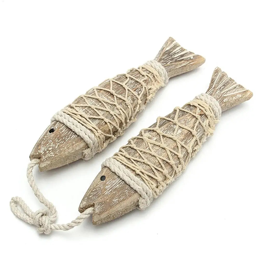 2-Pack Antique Wood Fish Wall Sculpture | Nautical Home Decor Wood Wall Sculpture QXL