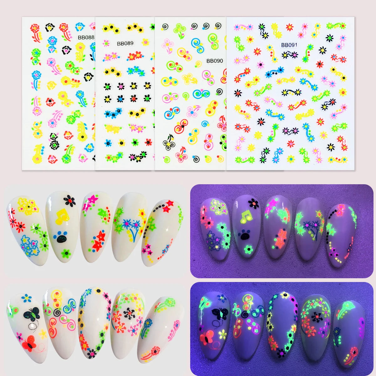 5D Kawaii Nail Art Stickers – Butterfly Flower Bow Decals Nail Art Stickers QXL