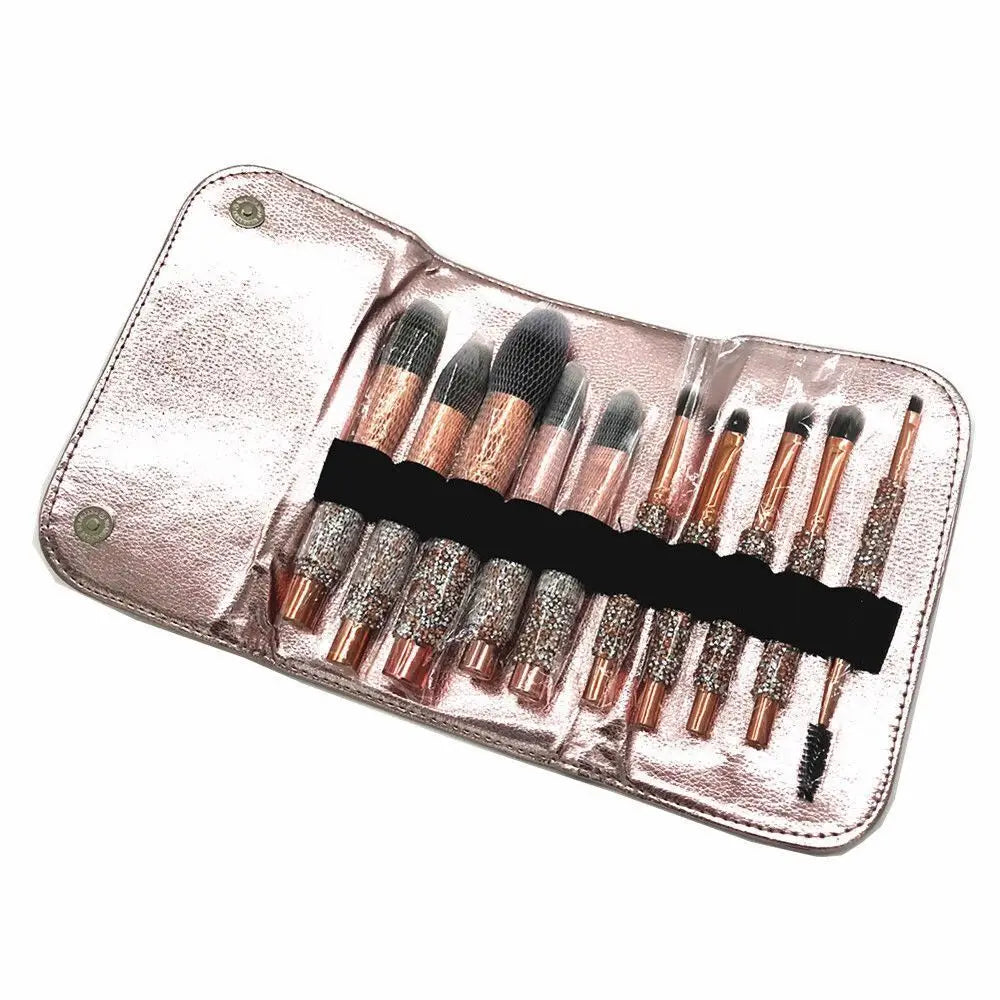 10-Piece Diamond Makeup Brush Set with PU Storage Bag Makeup Brush Set QXL