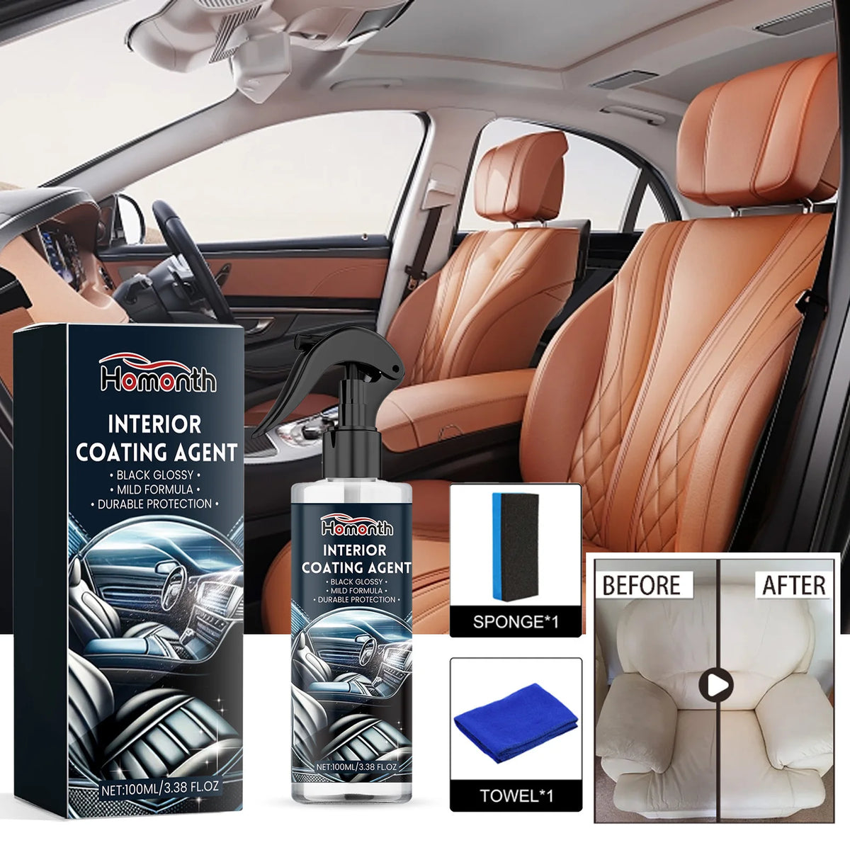 Car Interior Cleaner | Dashboard, Leather & Trim Restorer Car Interior Cleaner QXL 100Ml