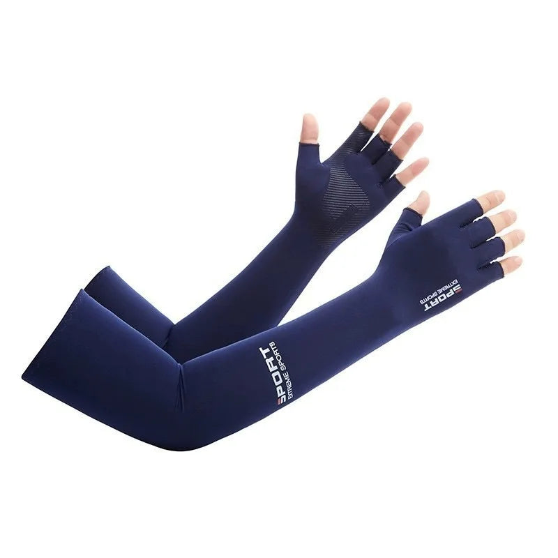UV Protection Ice Silk Arm Sleeves | Cooling Sun Cover Sun Protection Sleeves QXL Blue