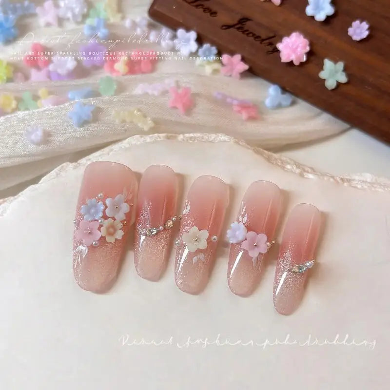 3D Pastel Macaron Flower Nail Charms | 6-Grid Box, 100 Pcs Nail Art Charms QXL one size