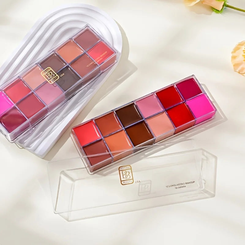 BEYONDBEAUTY 12-Color Moisturizing Lip Gloss Lipstick Palette Lip Color Palette QXL