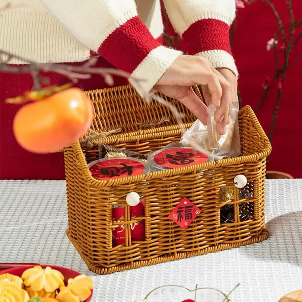 House-Shape Rattan Storage Basket with Lid | Home Organizer Storage Basket QXL