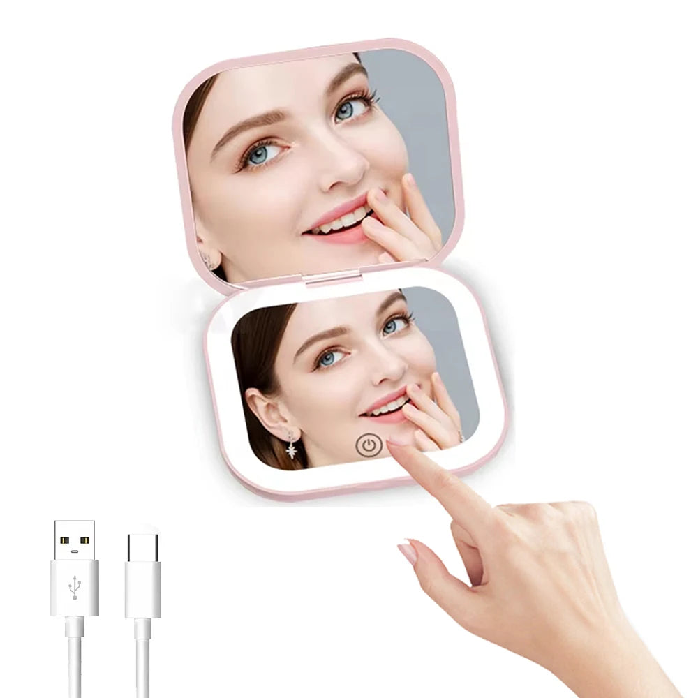 2X Magnifying LED Compact Makeup Mirror | Portable Folding LED Compact Mirror QXL