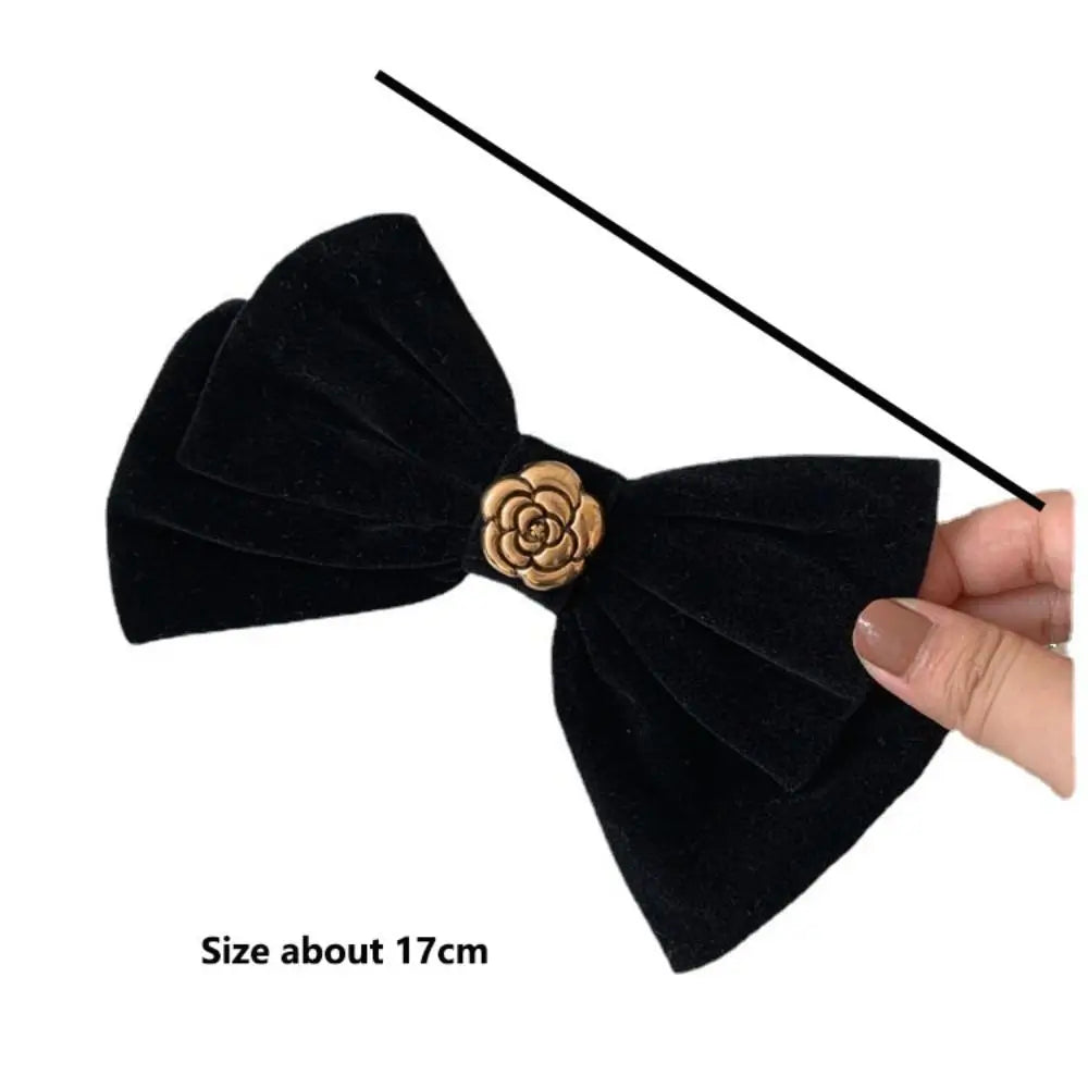 Black Velvet Bow Hair Clip | Retro Duckbill Camellia Hairpin Hair Clip QXL