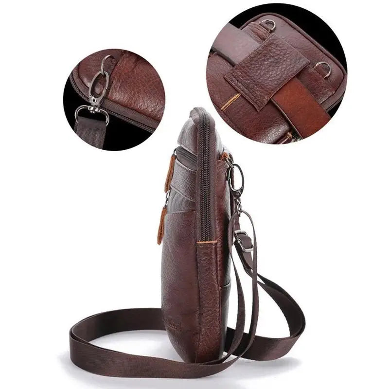 Men's Leather Crossbody Phone Bag | Multi-Pocket Waist Pack Crossbody Phone Bag QXL