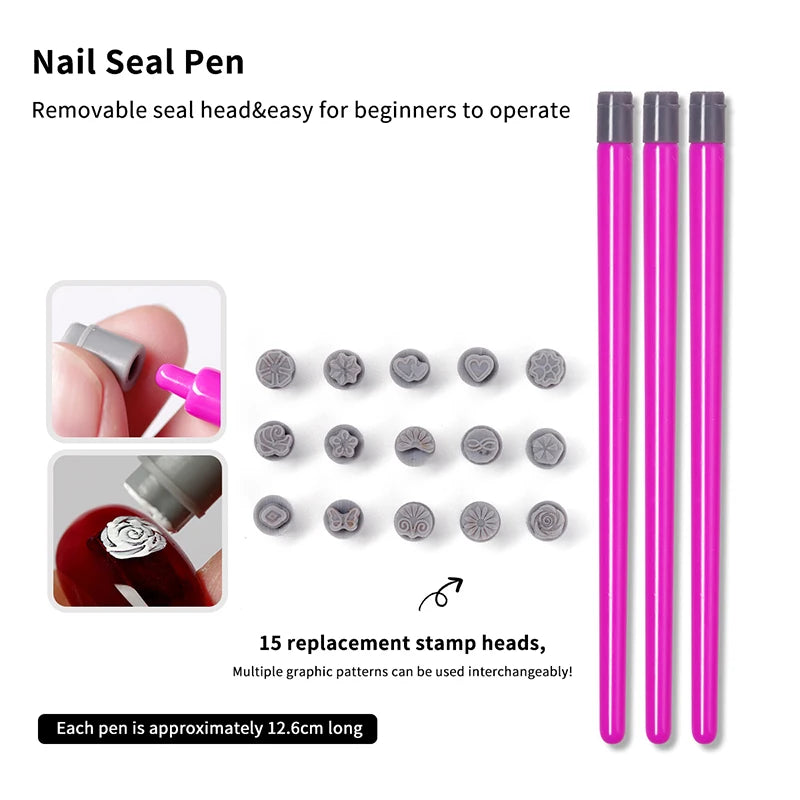 Nail Art Stamp Pen Set | 3 Pens & 15 Silicone Heads Nail Art Stamp Set QXL Default Title
