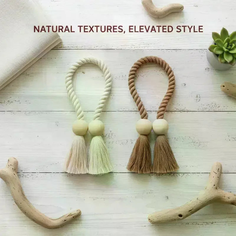 2-Pack Magnetic Wooden Tassel Curtain Holdbacks | Home Decor Curtain Holdbacks QXL
