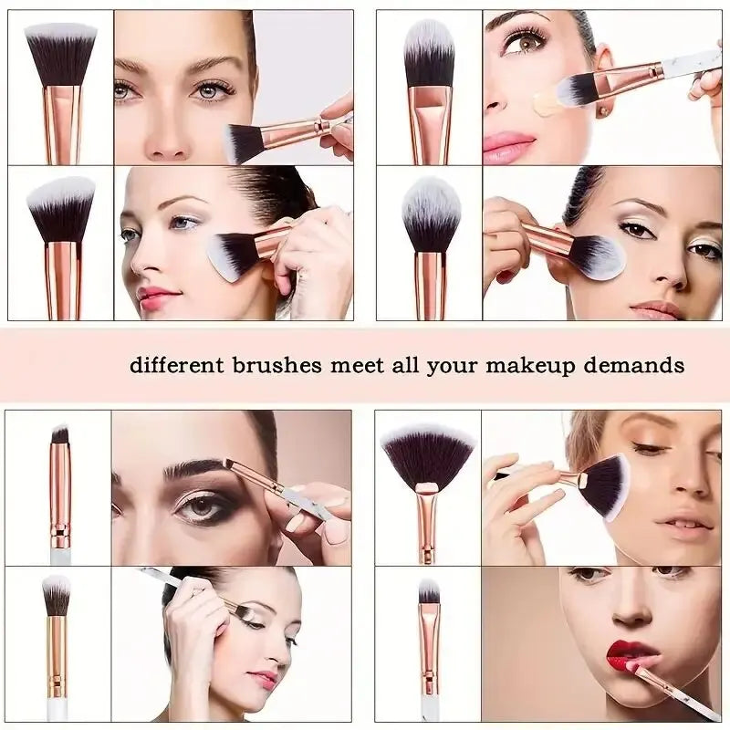 10-Pc Marble Makeup Brush Set | Kabuki, Foundation & Eye Makeup Brush Set QXL