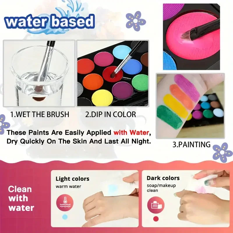15-Color Face & Body Paint Set | Halloween & Party Makeup Face & Body Paint QXL