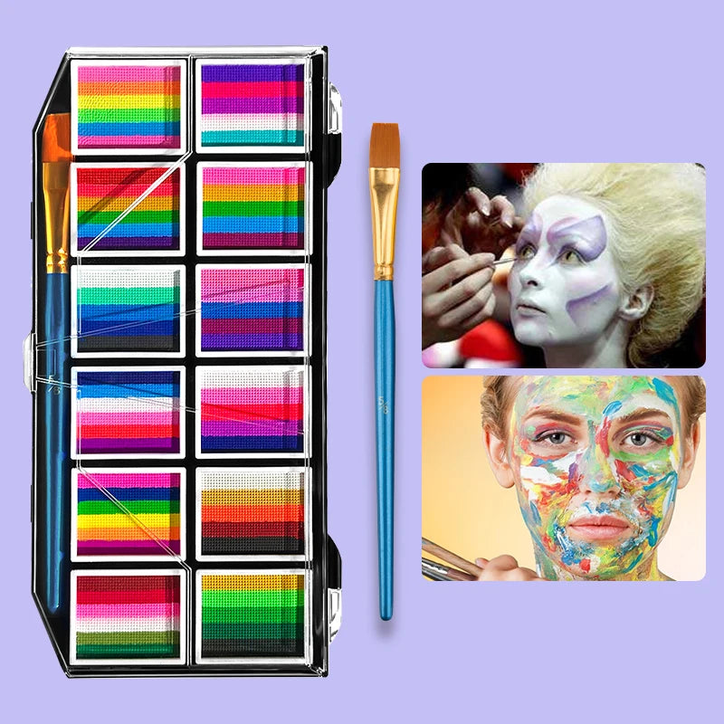 12-Color Water-Soluble Face & Body Paint Kit with Brush Face & Body Paint Kit QXL