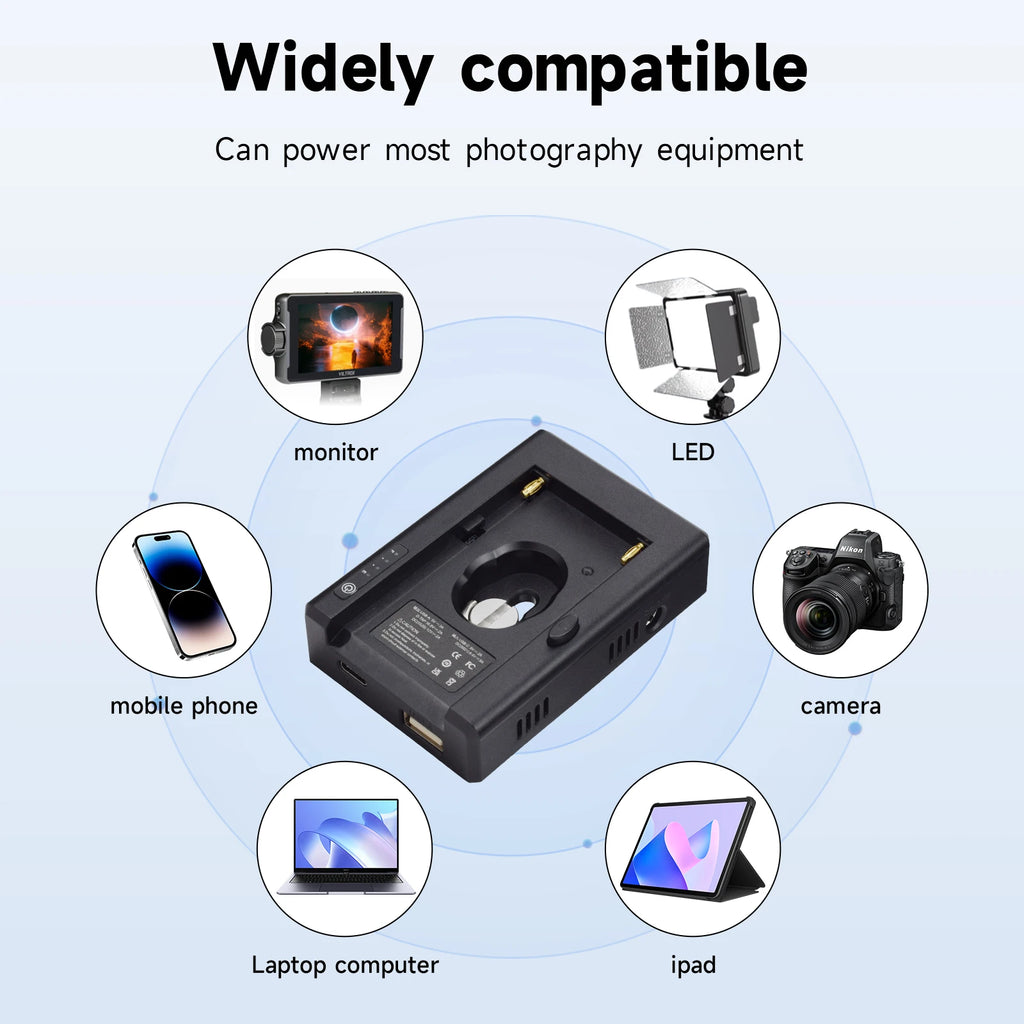 PALO NP-F550 F750 F970 Battery & Charger Adapter Plate DC12V USB Camera Battery Charger QXL