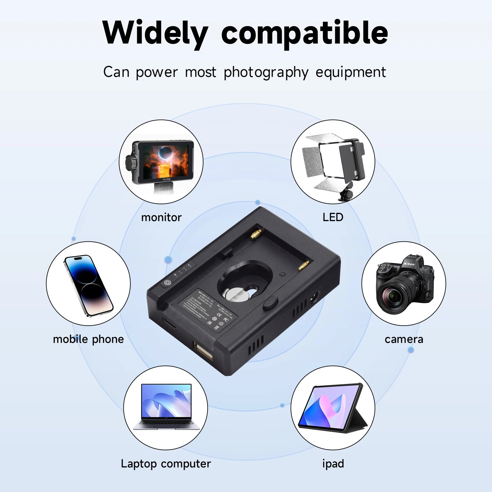 PALO NP-F550 F750 F970 Battery & Charger Adapter Plate DC12V USB Camera Battery Charger QXL